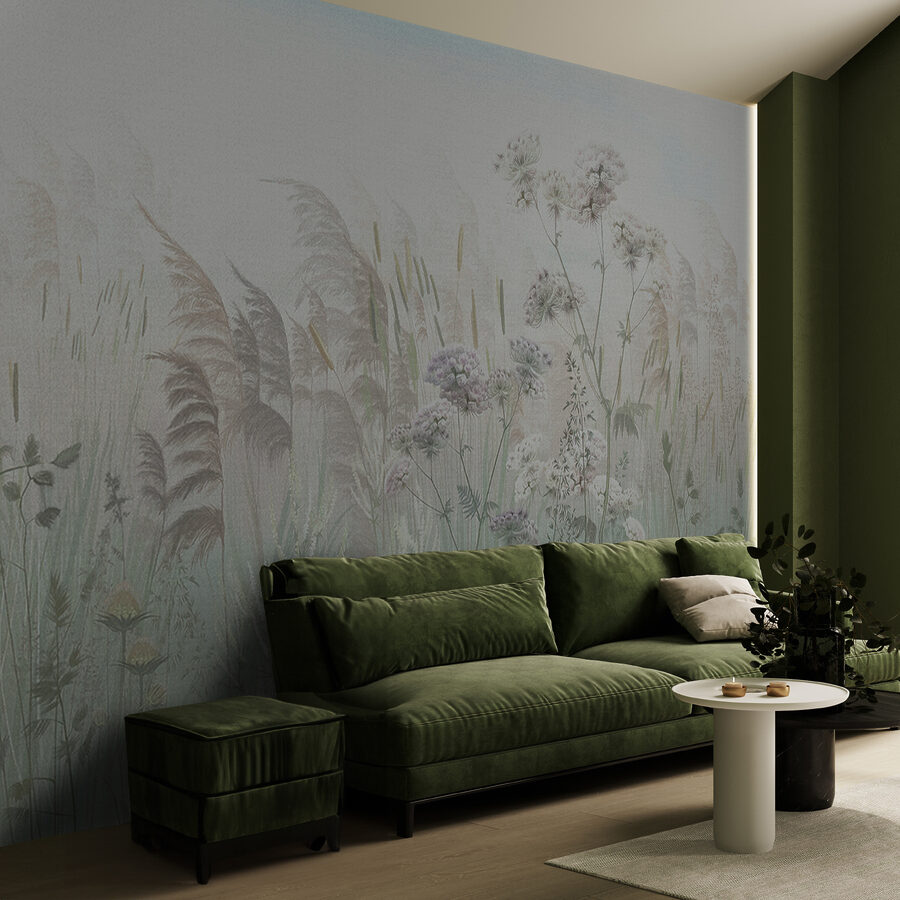 Veld met gras en bloemen