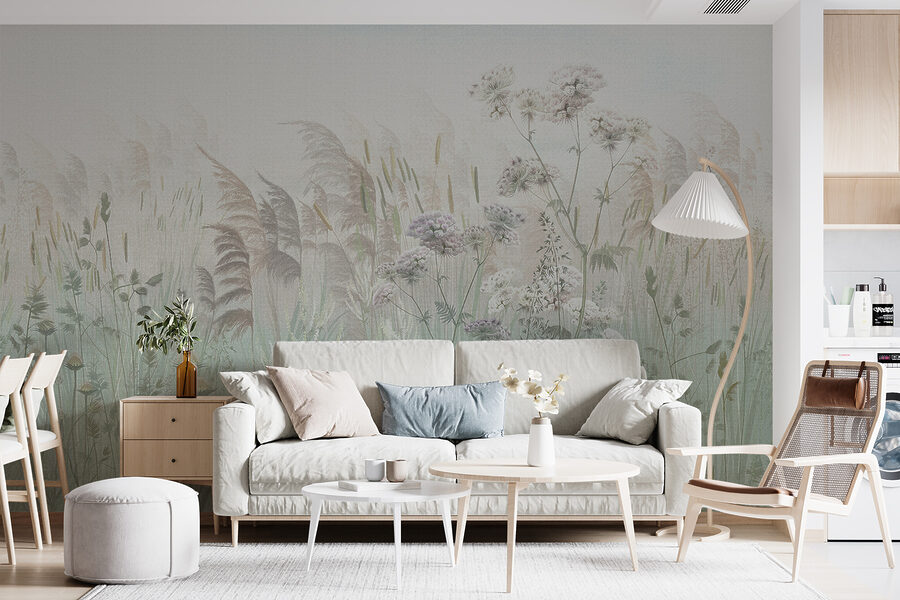 Veld met gras en bloemen