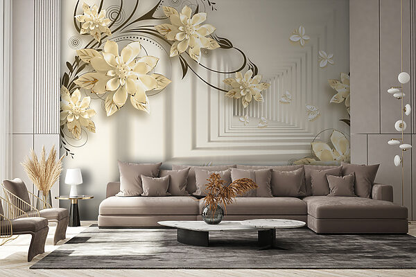 Behang met bloemen en vlinders Behang met bloemen en vlinders