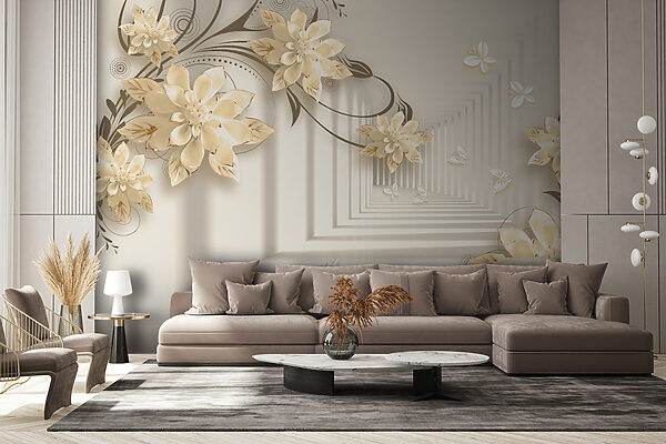 Behang met bloemen en vlinders Behang met bloemen en vlinders