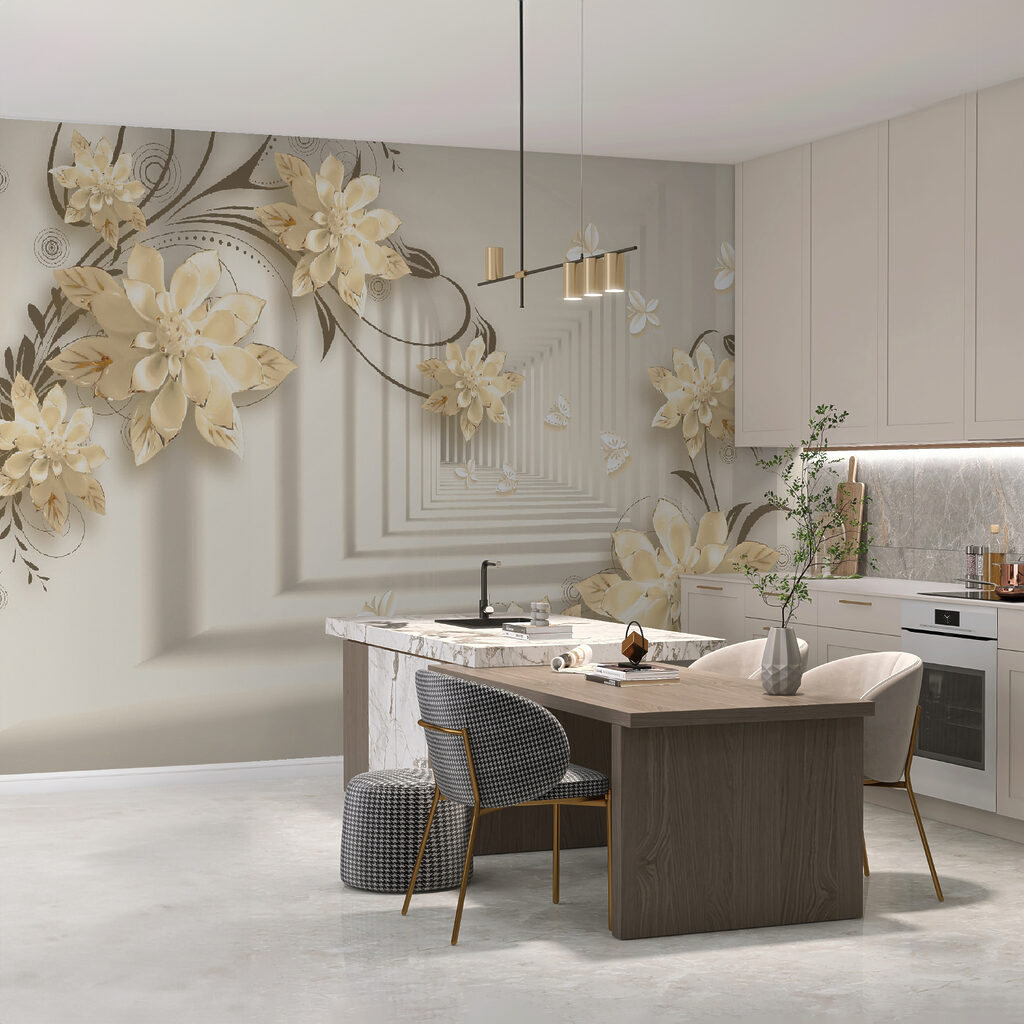 Wallpaper with flowers and butterflies