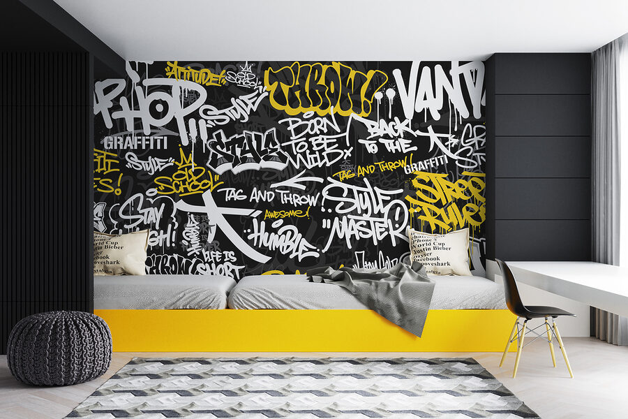 Een zwart met gele graffiti Een zwart met gele graffiti