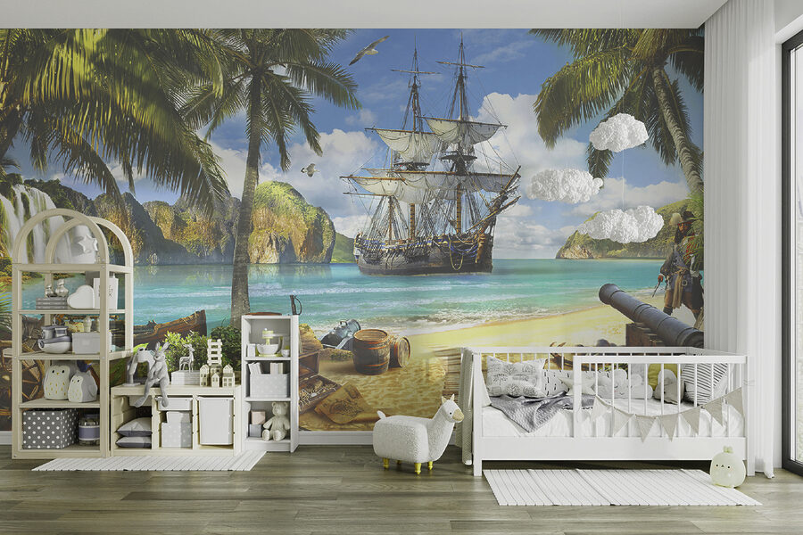 Piratenschip op een strand