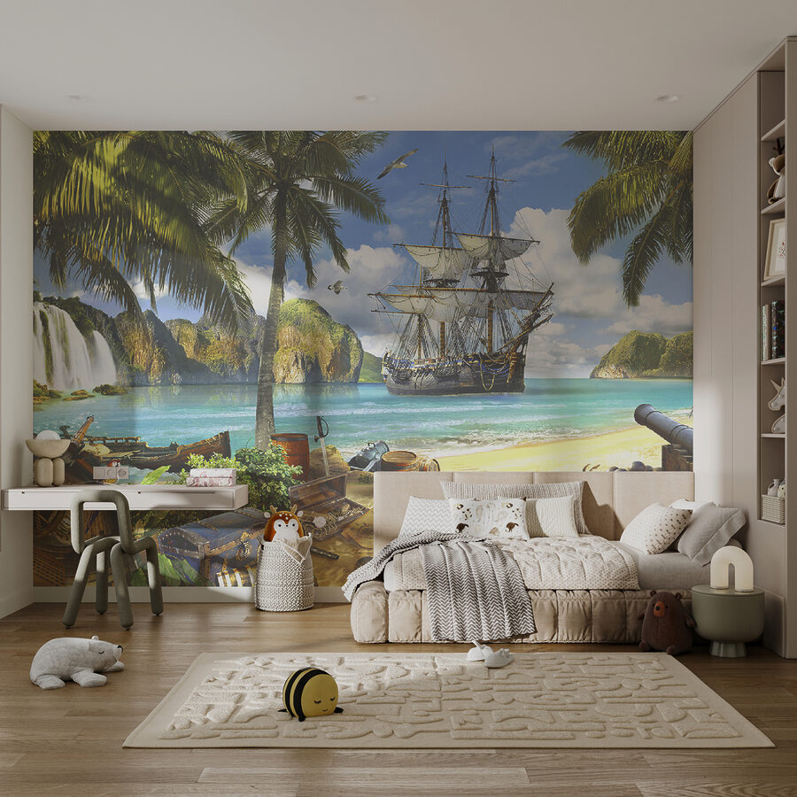 Piratenschip op een strand