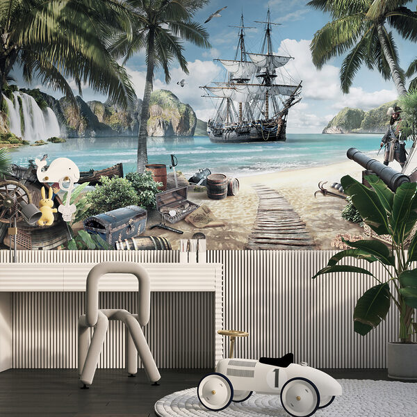 Schilderij van een schip op een strand Schilderij van een schip op een strand