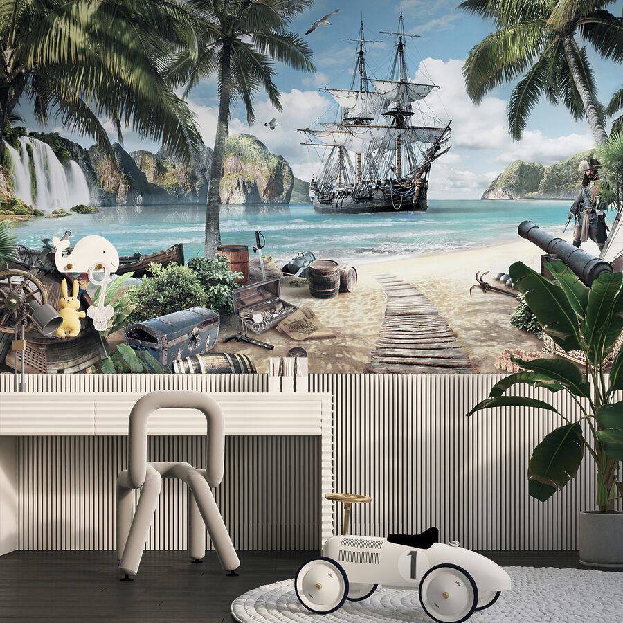 Schilderij van een schip op een strand Schilderij van een schip op een strand