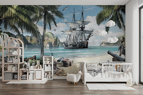 Schilderij van een schip op een strand Schilderij van een schip op een strand
