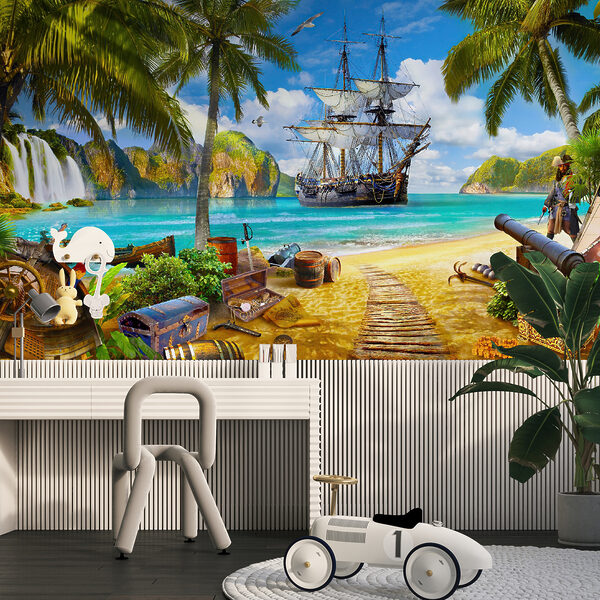 Piratenschip op een strand Piratenschip op een strand