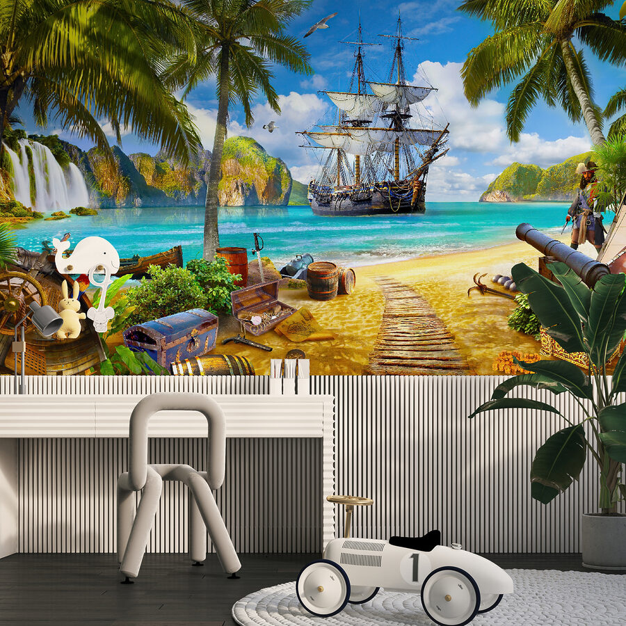 Piratenschip op een strand