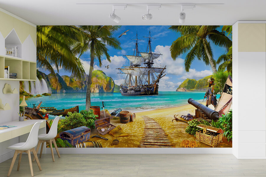 Piratenschip op een strand