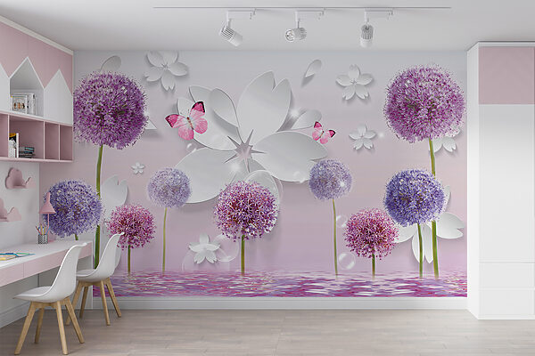 Paarse bloemen en vlinders Paarse bloemen en vlinders