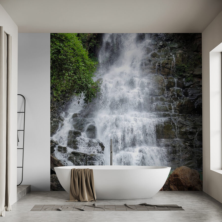 Fotobehang Waterval met rotsen en bomen - Afbeelding 3