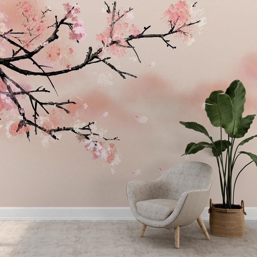 Boomtak met roze bloemen
