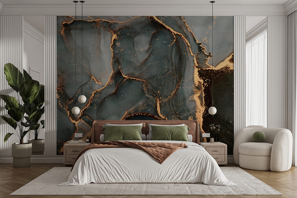 Swirling hues of teal and copper