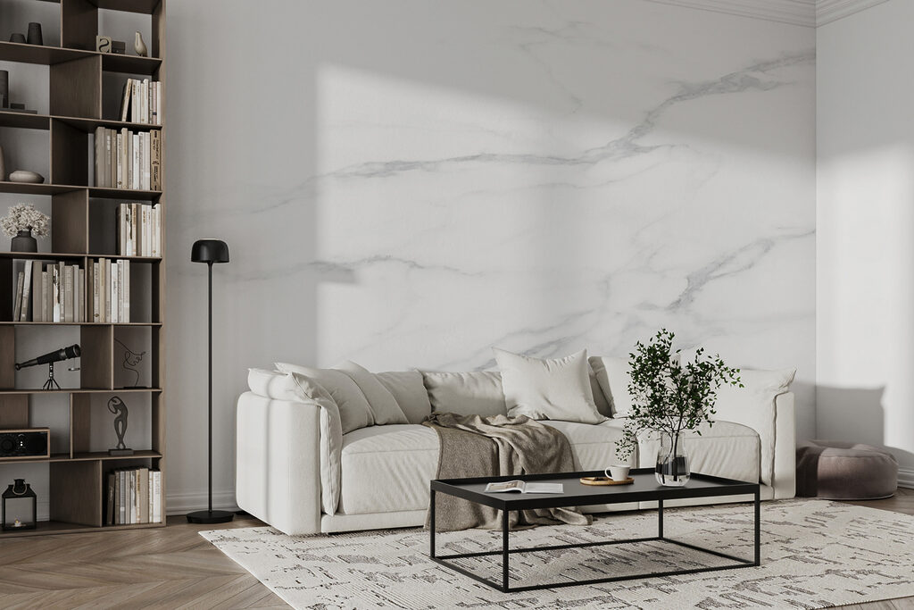 White marble surface with black veins White marble surface with black veins