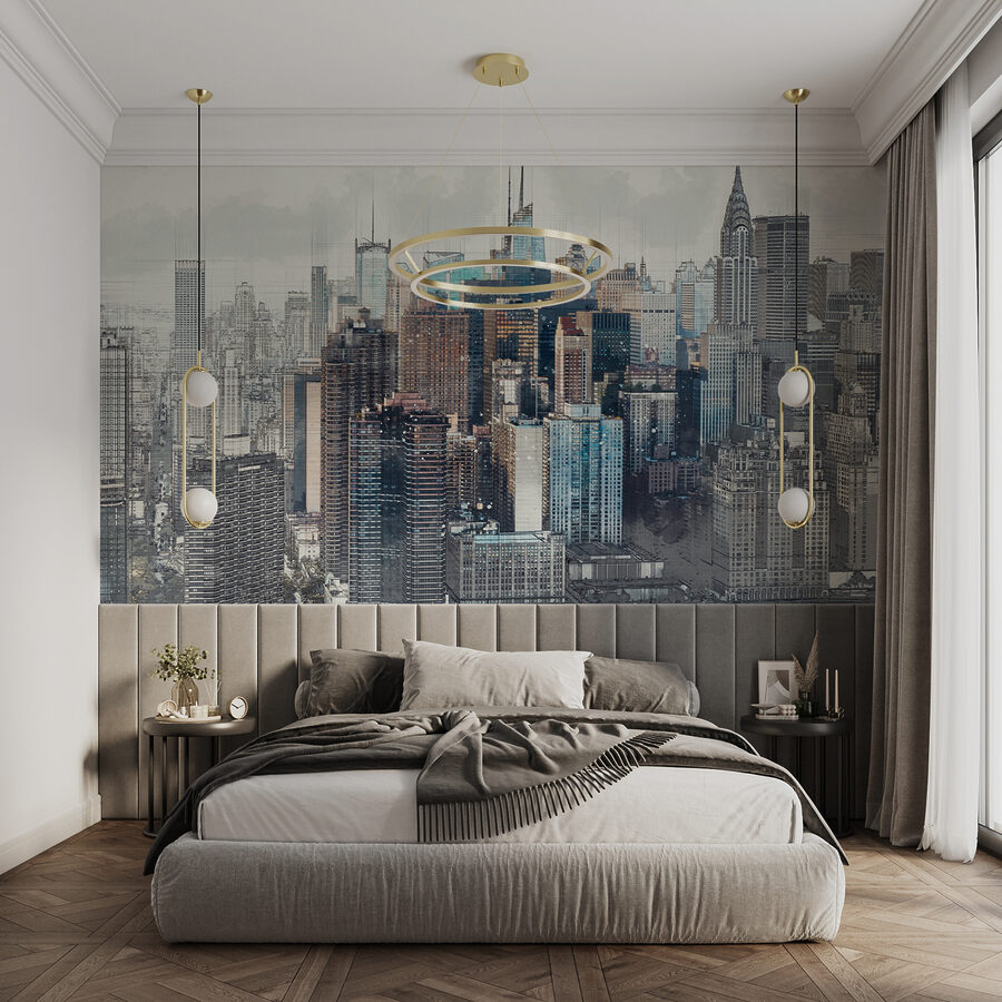Skyline van de stad met veel hoge gebouwen