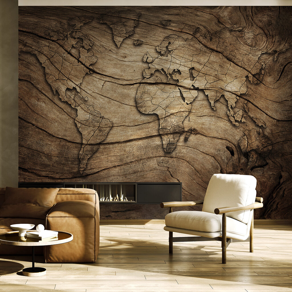 Map of the world on a piece of wood Map of the world on a piece of wood
