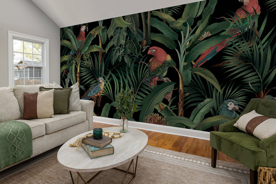 Behang met vogels en planten