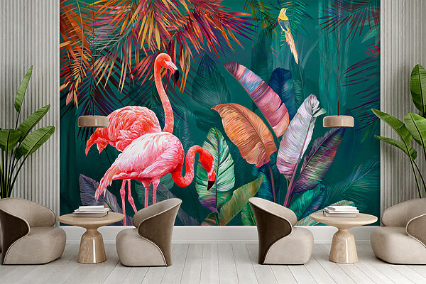 Flamingo's en kleurrijke bladeren Flamingo's en kleurrijke bladeren