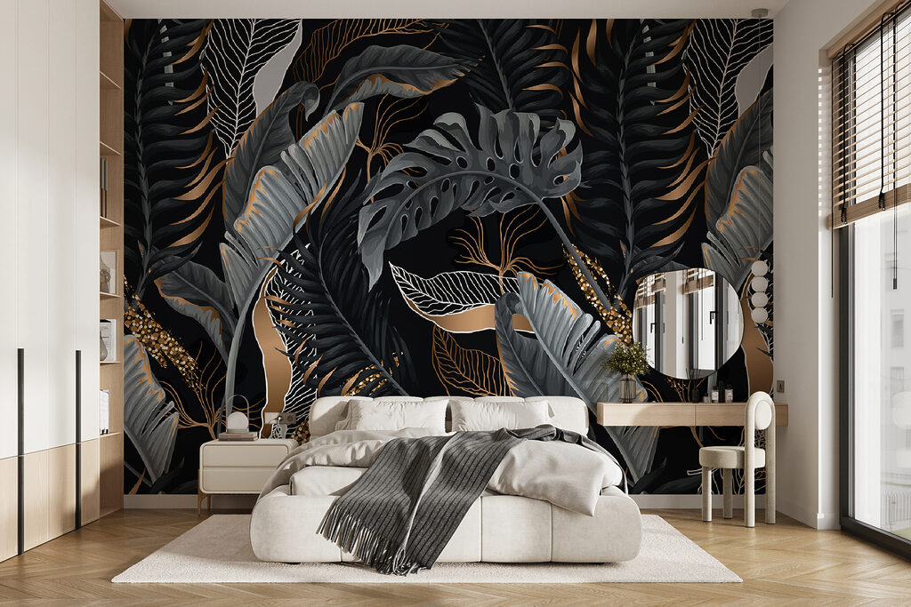 Lush tropical foliage with shimmering accents Lush tropical foliage with shimmering accents