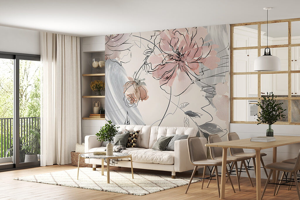 Floral pattern with black and white flowers Floral pattern with black and white flowers