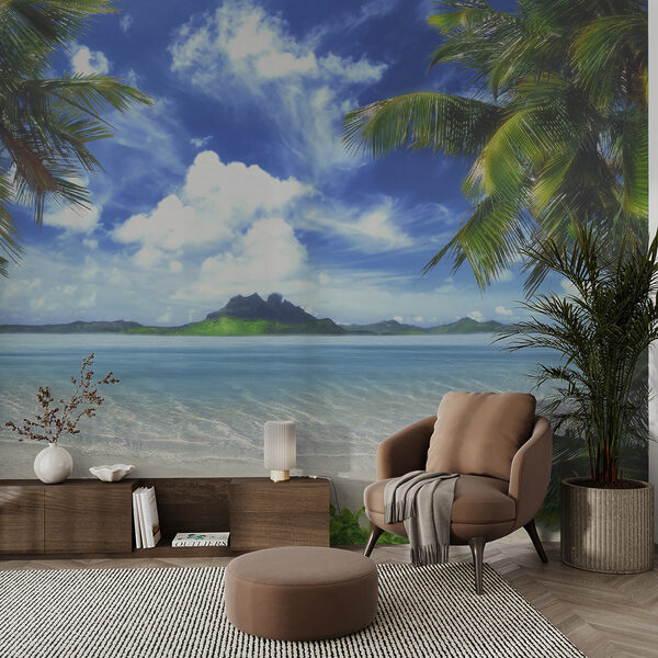 Strand met palmbomen en blauw water Strand met palmbomen en blauw water
