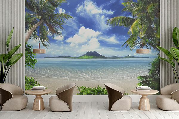 Strand met palmbomen en blauw water Strand met palmbomen en blauw water