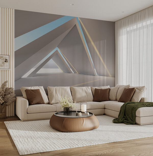 Witte kamer met driehoekige vormen Witte kamer met driehoekige vormen