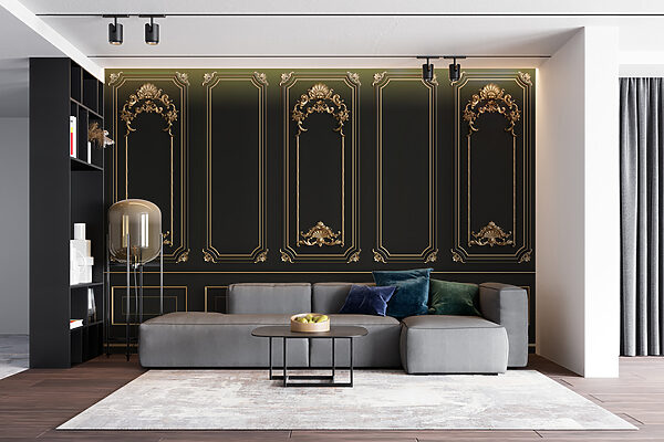 Elegant black panels with ornate accents