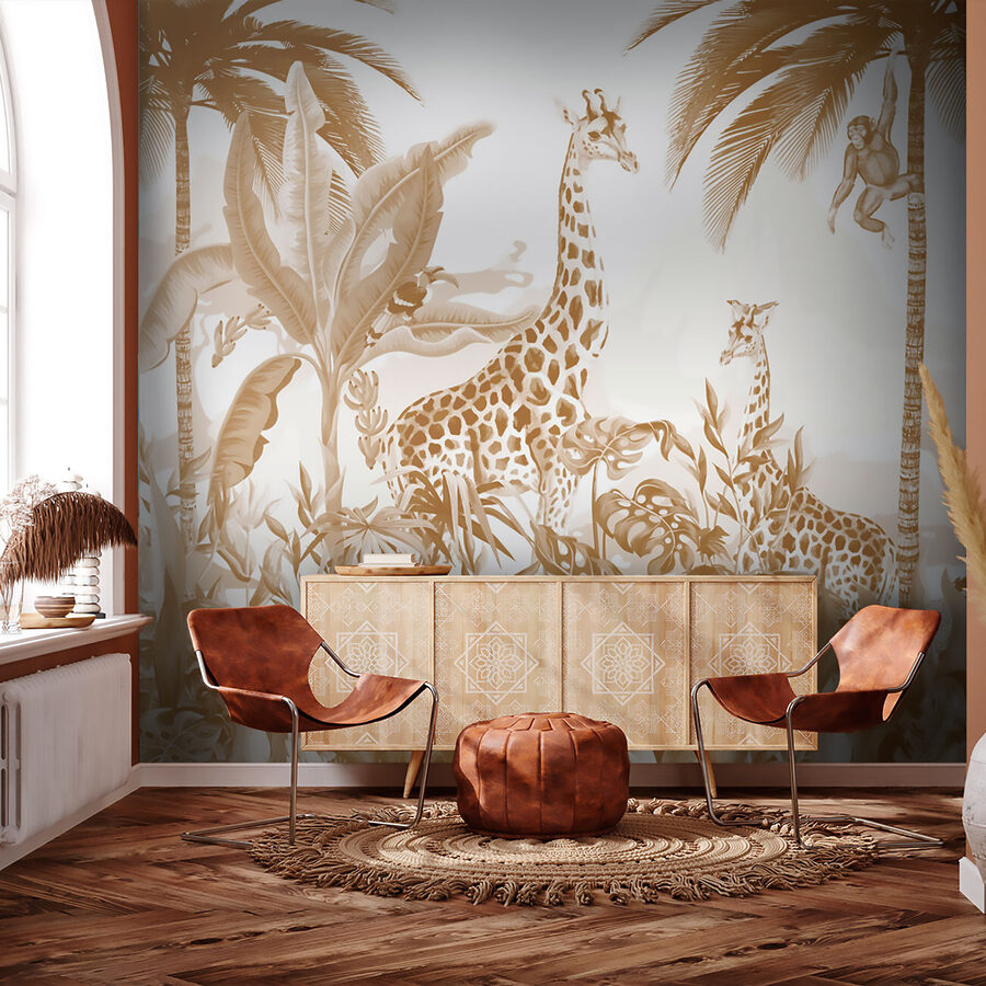 Fotobehang Behang met giraffen en zebra's - Afbeelding 5
