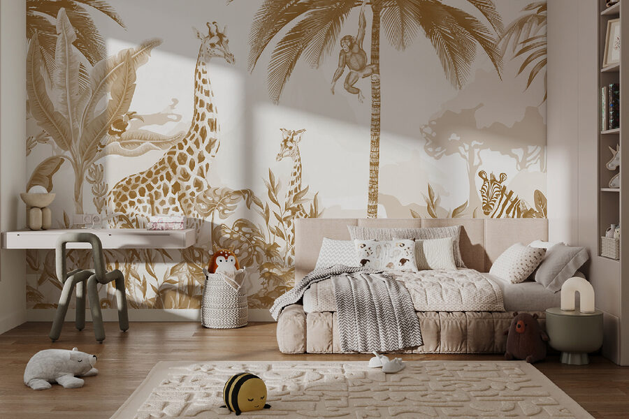 Fotobehang Behang met giraffen en zebra's - Afbeelding 6