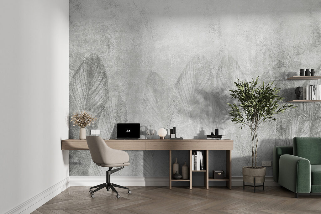 White and grey background with leaves White and grey background with leaves