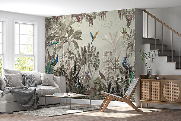 Behang met vogels en planten Behang met vogels en planten