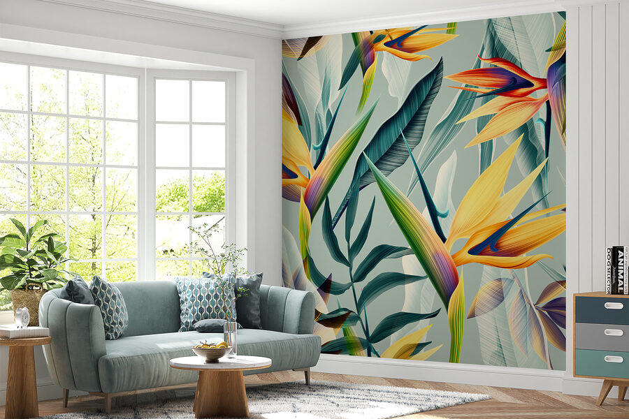 Fotobehang Kleurrijke bloemen en bladeren - Afbeelding 7