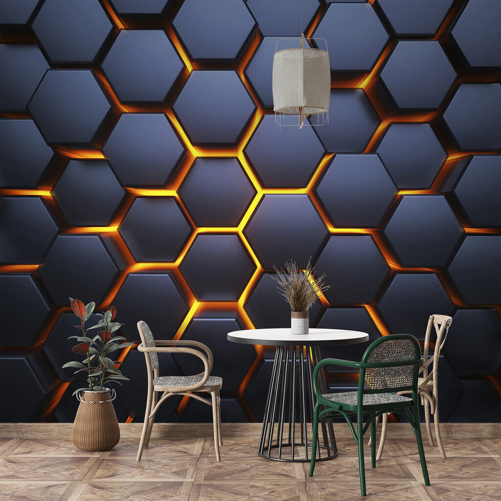 Black hexagons with orange lights Black hexagons with orange lights