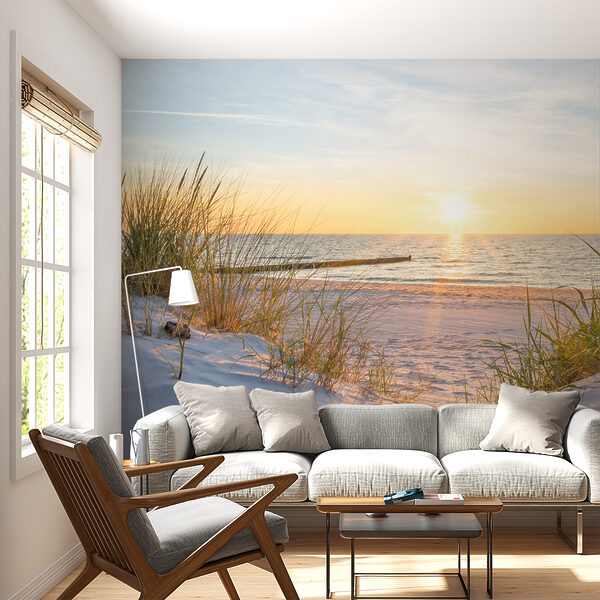 Strand met gras en water Strand met gras en water