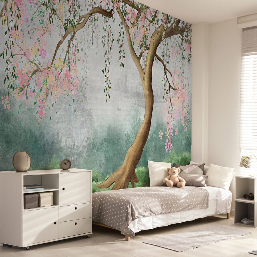 Fotobehang Boom met roze bloemen - Afbeelding 2