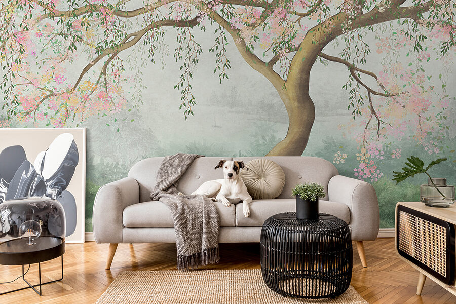 Fotobehang Boom met roze bloemen - Afbeelding 3