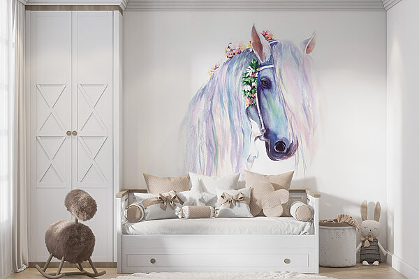 Aquarel van een paard met bloemen op zijn hoofd u93591pir11mr 600x400 - Aquarel van een paard met bloemen op zijn hoofd