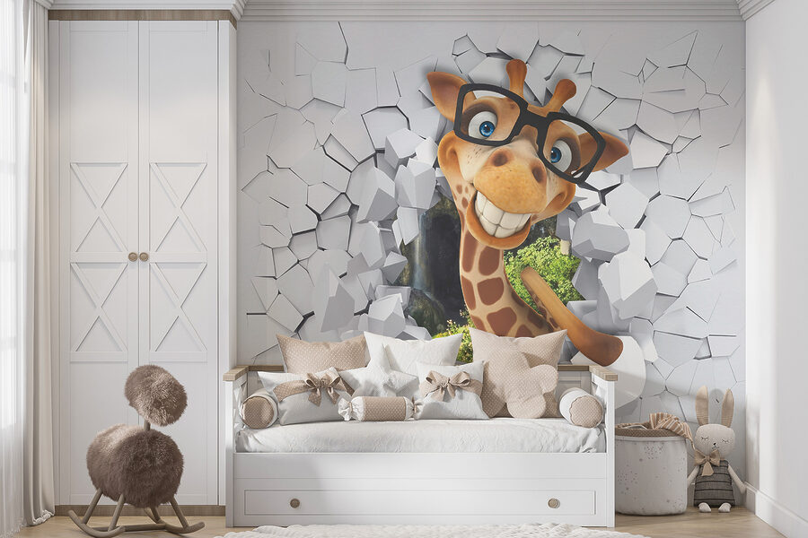 Giraffe stripfiguur in bril