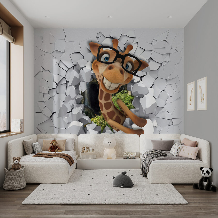 Giraffe stripfiguur in bril