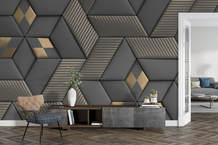Geometrische elegantie in grijstinten en messing