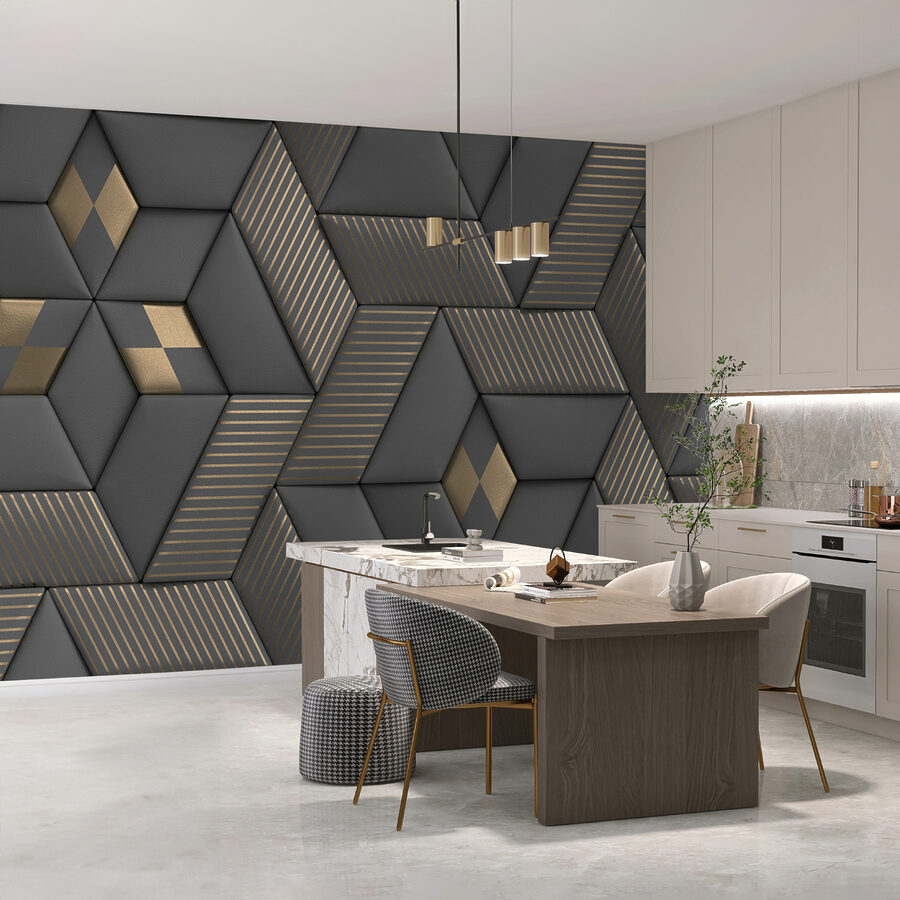 Geometrische elegantie in grijstinten en messing