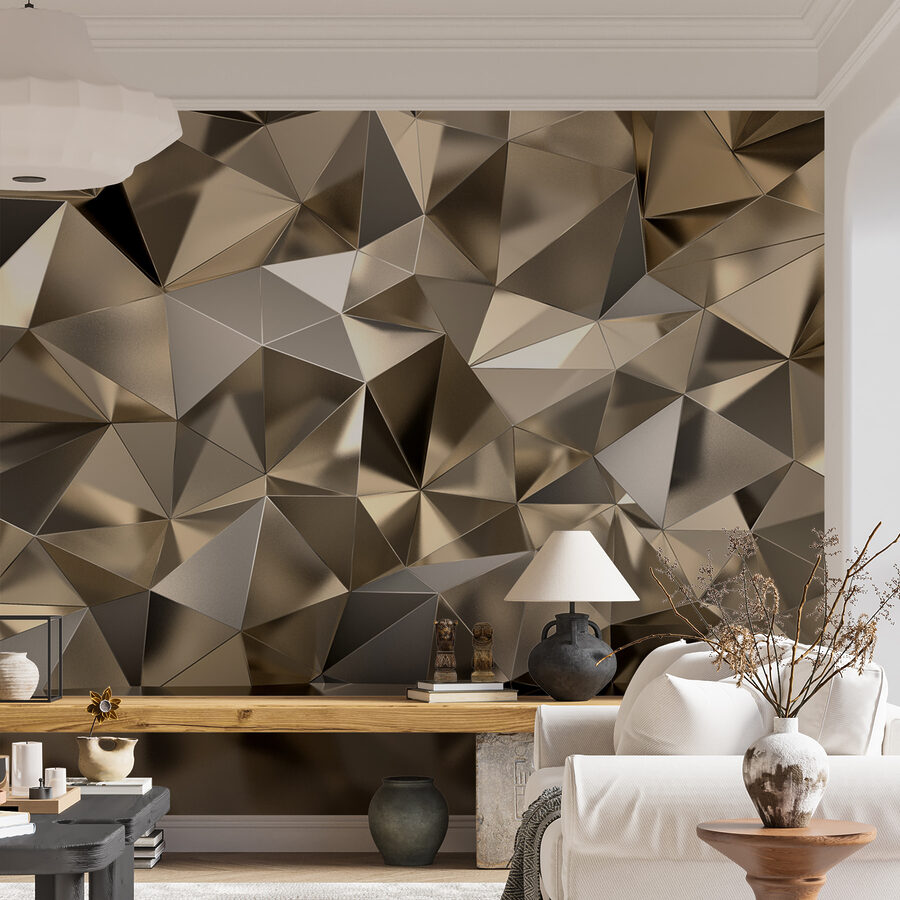 Geweven geometrisch patroon in neutrale tinten.