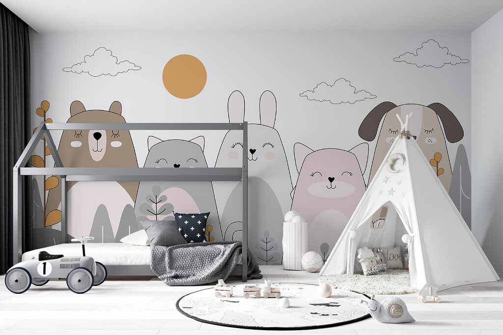 Group of animals in a row Group of animals in a row