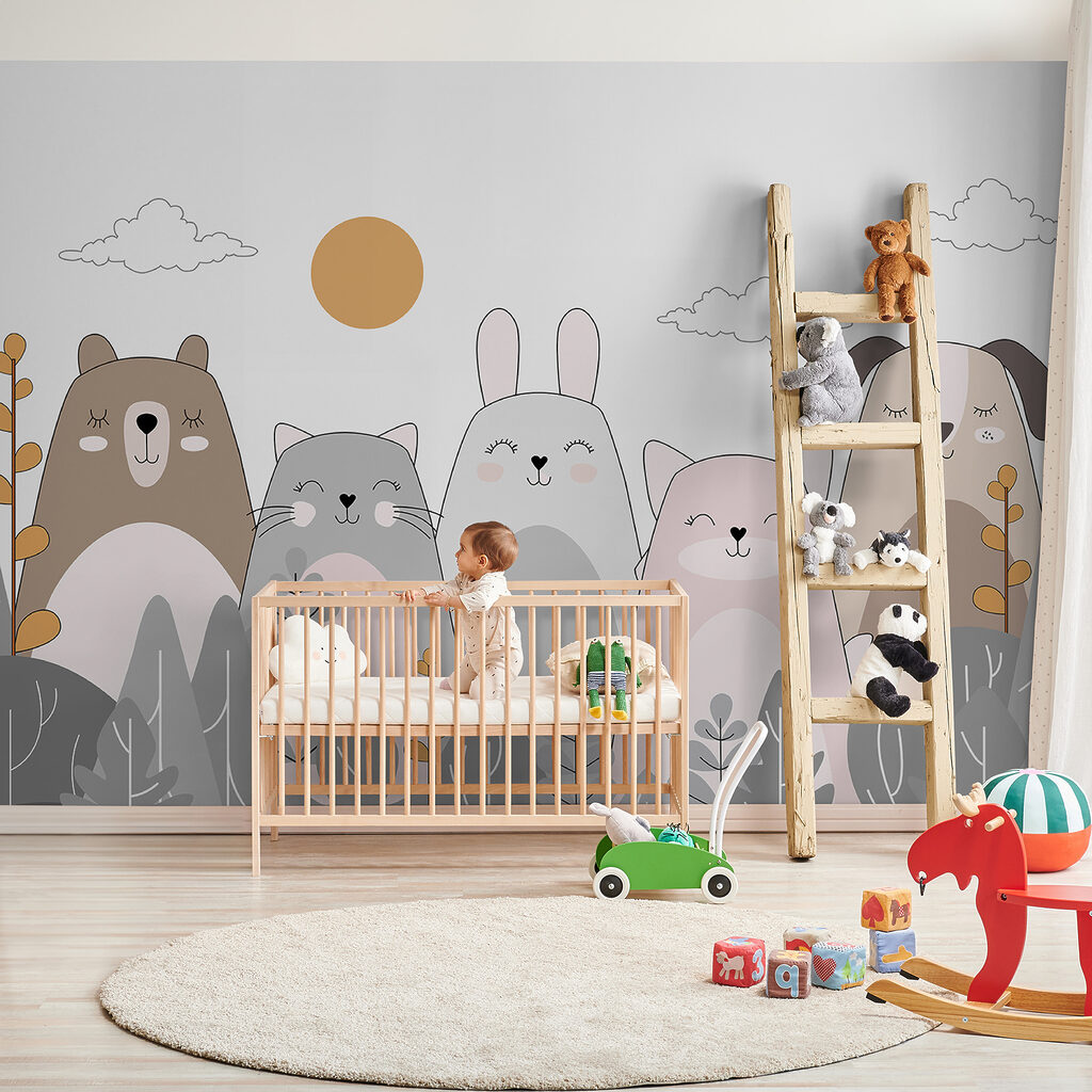 Group of animals in a row Group of animals in a row