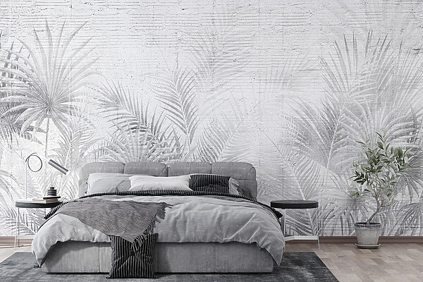 Witte en grijze achtergrond met palmbladeren Witte en grijze achtergrond met palmbladeren
