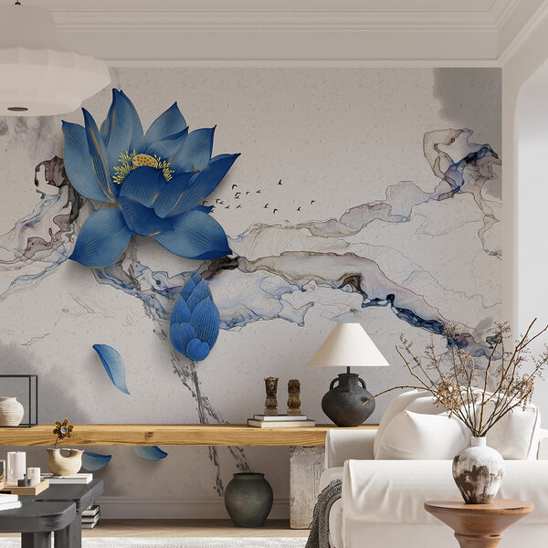 Blauwe bloem op een marmeren oppervlak Blauwe bloem op een marmeren oppervlak