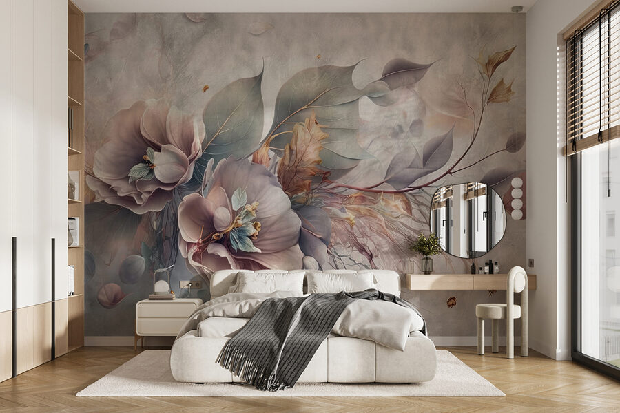 Schilderij van bloemen en bladeren