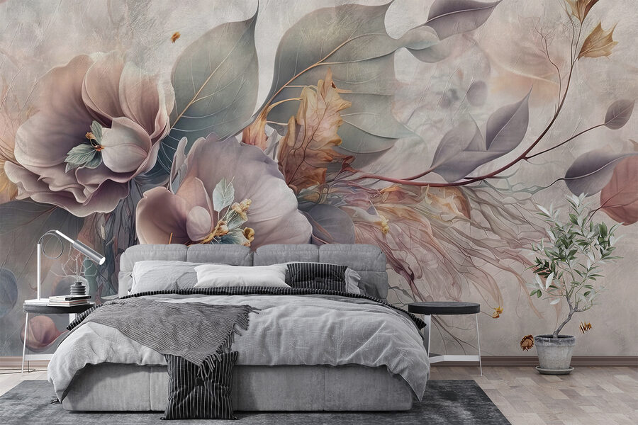 Schilderij van bloemen en bladeren